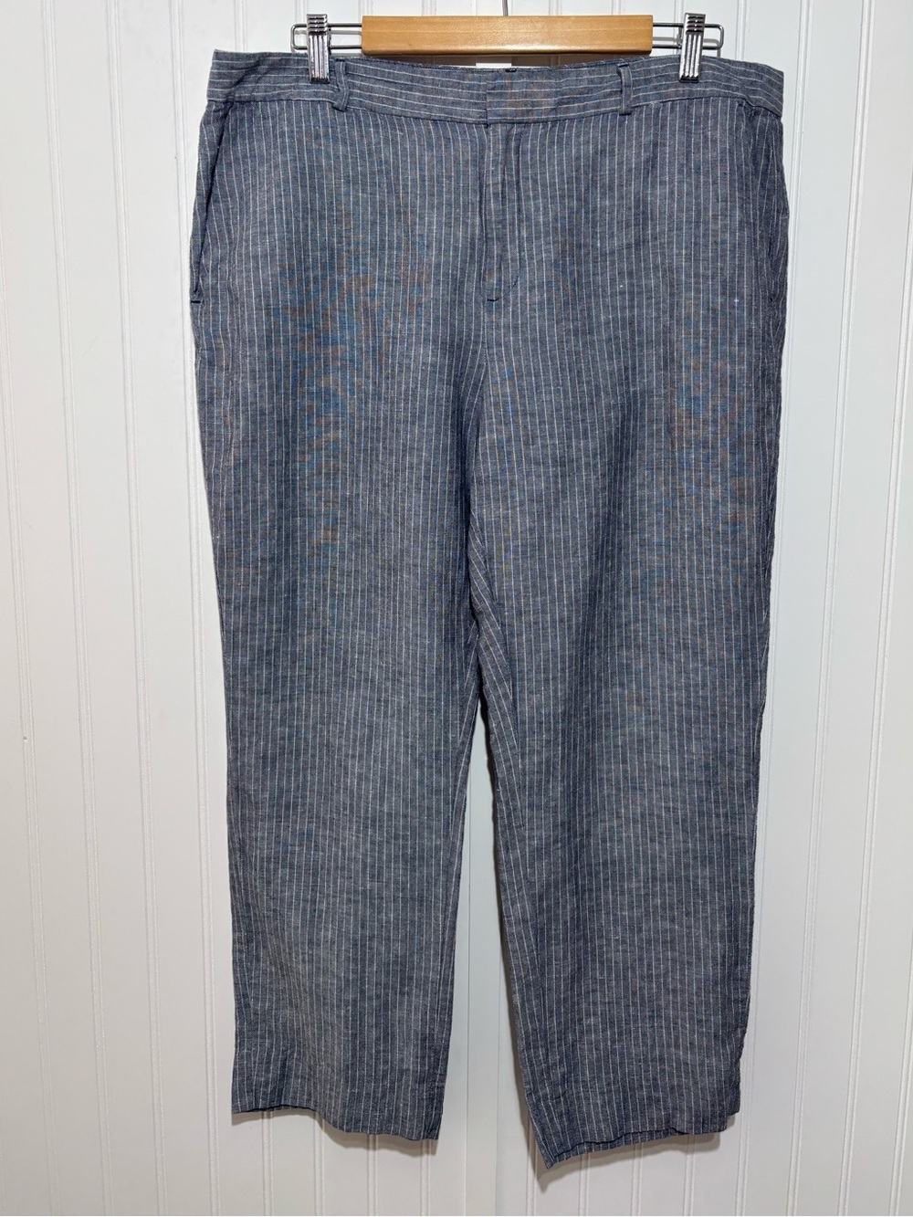 Banana Republic Factory Hampton Blue Pinstripe Linen Blend Pants 14 Coastal